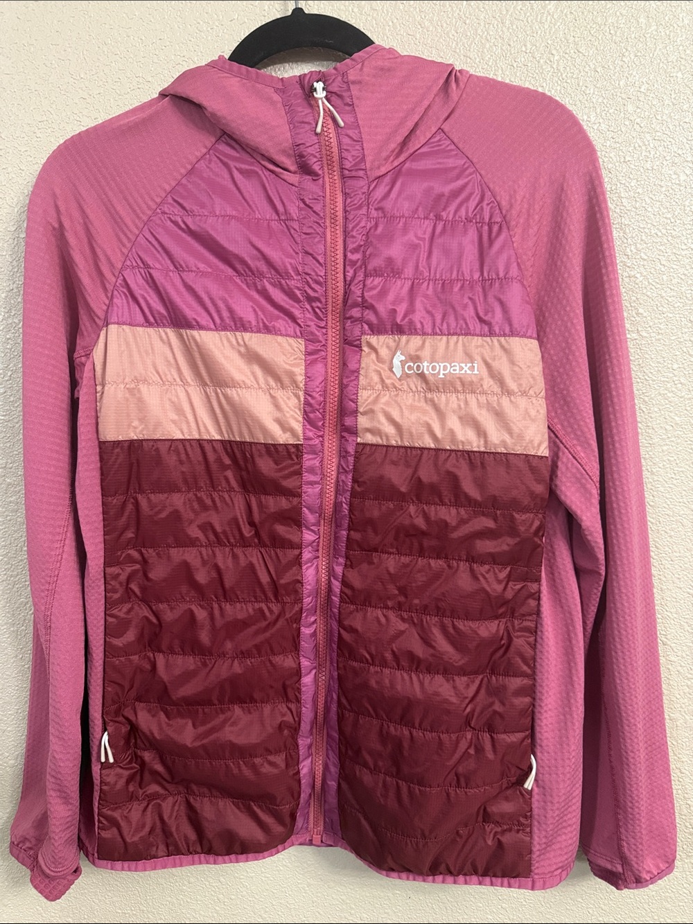 cotopaxi Pink and Burgundy Colorblock Hooded Lightweight Jacket